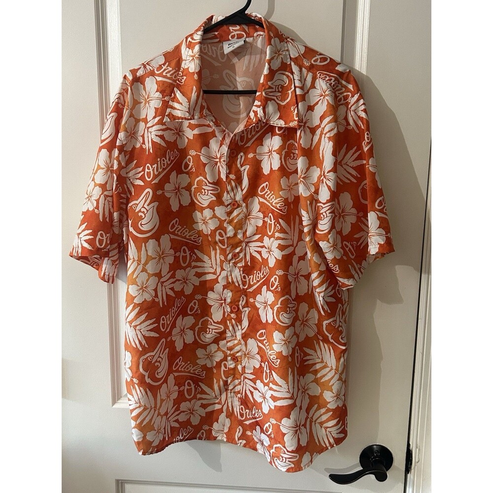 BDA Baltimore Orioles Men’s XL Hawaiian Shirt Short Sleeve Button Up Orange
